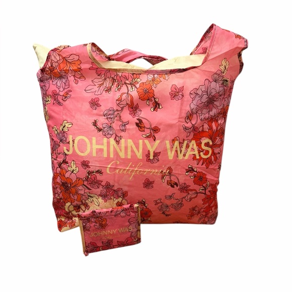 Johnny Was Reusable Nylon Shopping Tote in pink w/flowers. NEW - Picture 2 of 5